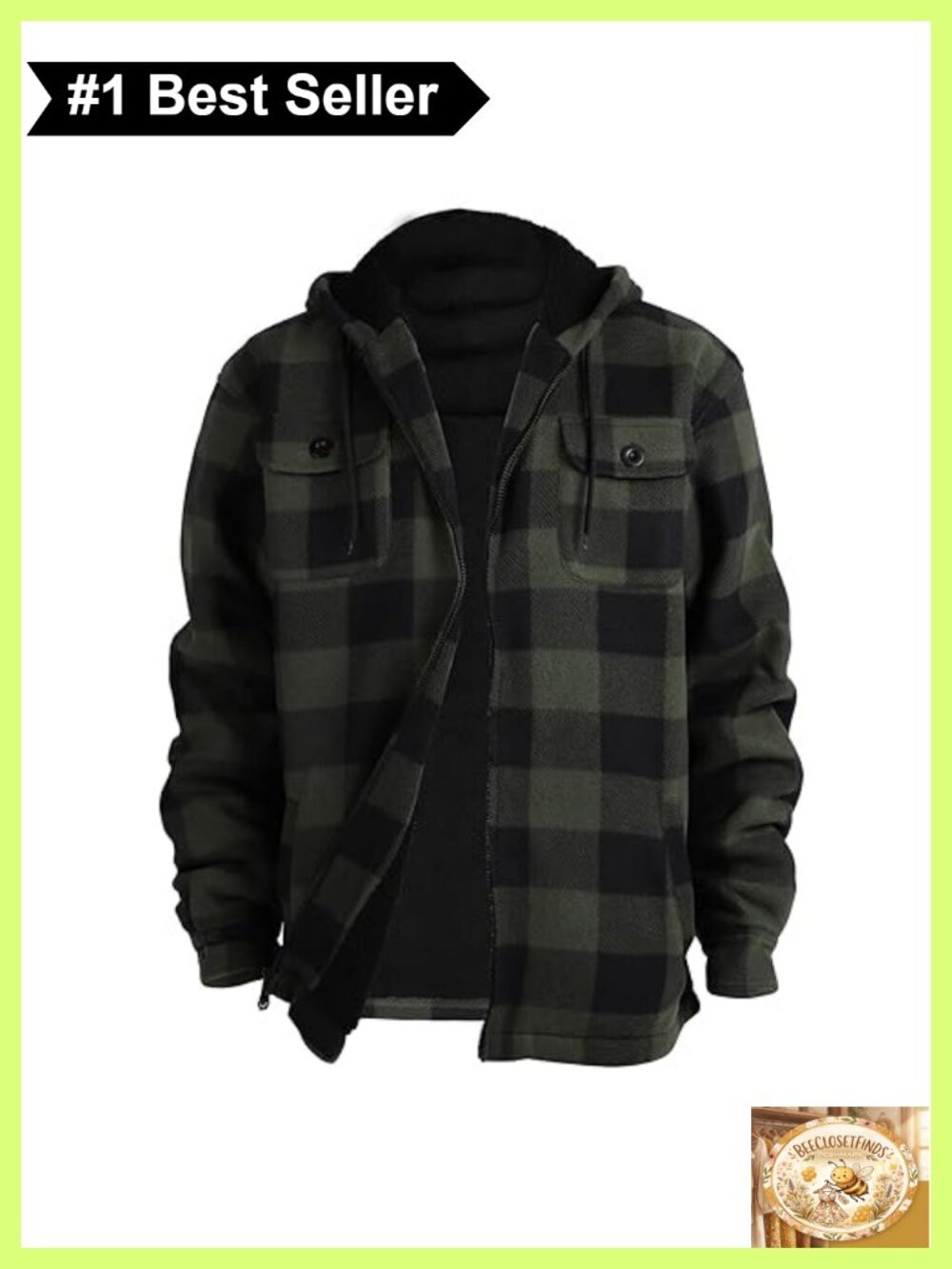 Sherpa Lined Fleece Plaid Flannel Jacket Hooded Zip Up Men